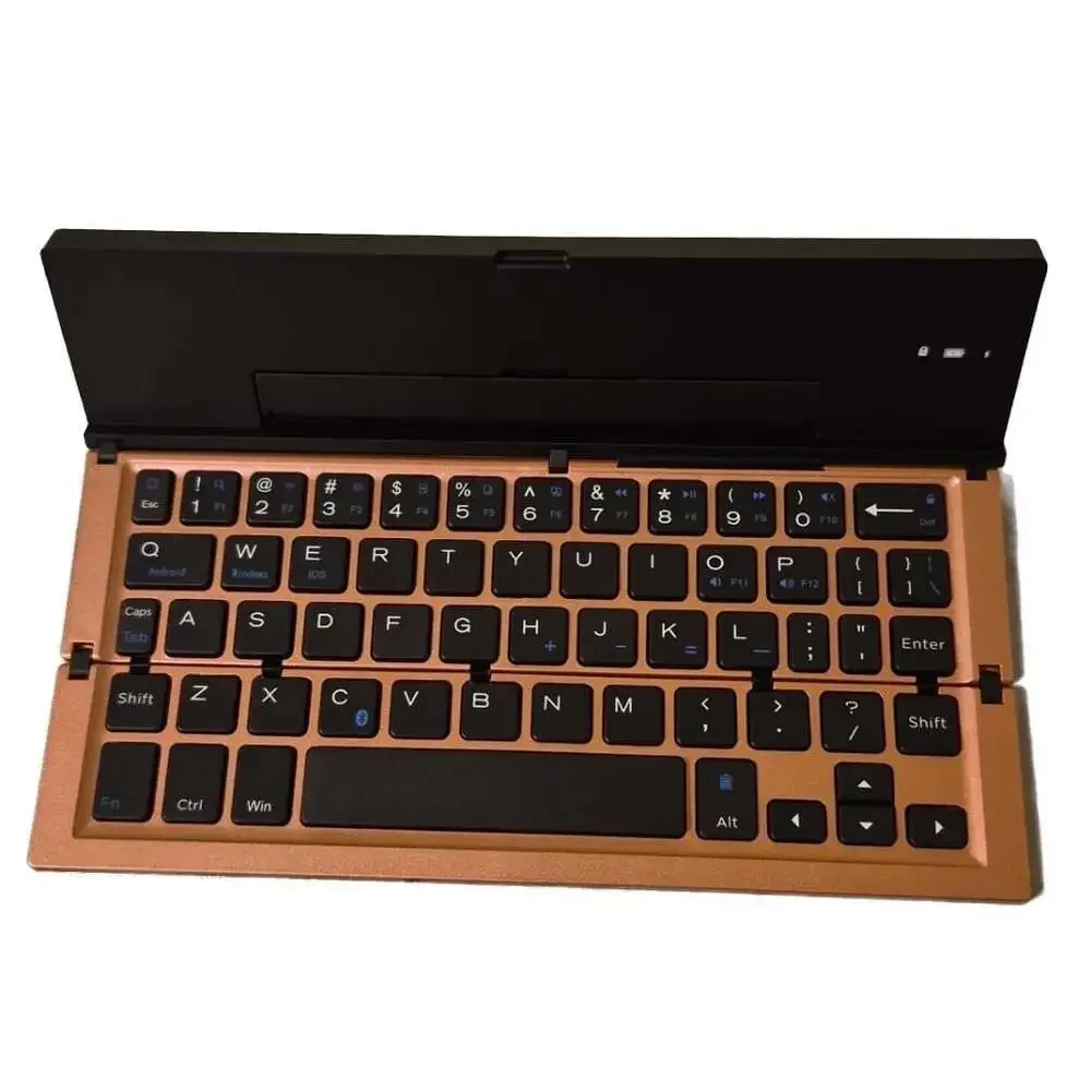 Geyes Rose Gold Folding Bluetooth Keyboard with Charging Cable and Carry Pouch